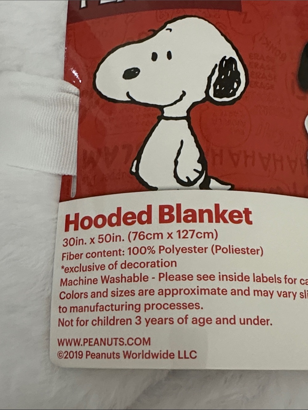 Peanuts Snoopy Plush Pet Hooded Blanket - White & Black - Picture 5 of 5